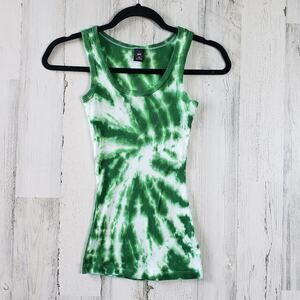 Point Sportswear Green Simple Spiral Tie Dye Ribbed Tank Top Women's Size Large